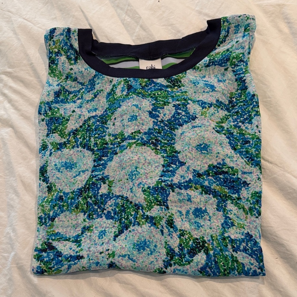 CAbi Blue and Green Floral  Sleeveless Top
